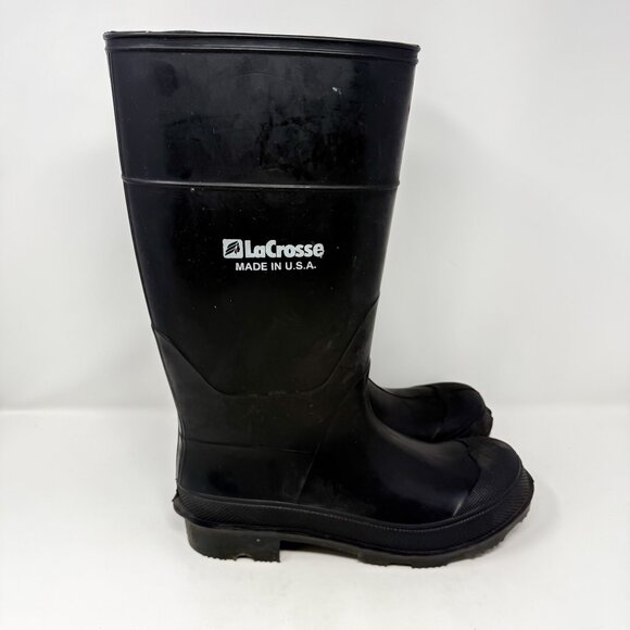LaCrosse Rubber Boots Men's Size 10 Black Made in USA Waterproof Vintage Workwea - Picture 2 of 9